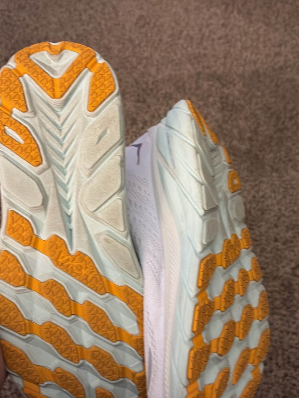 Hoka Women's White Running Shoes with Orange Laces and Mint Midsole - Picture 2 of 2